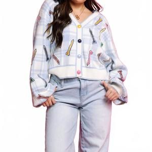 NEW QUEEN OF SPARKLES golf cardigan in blue/white